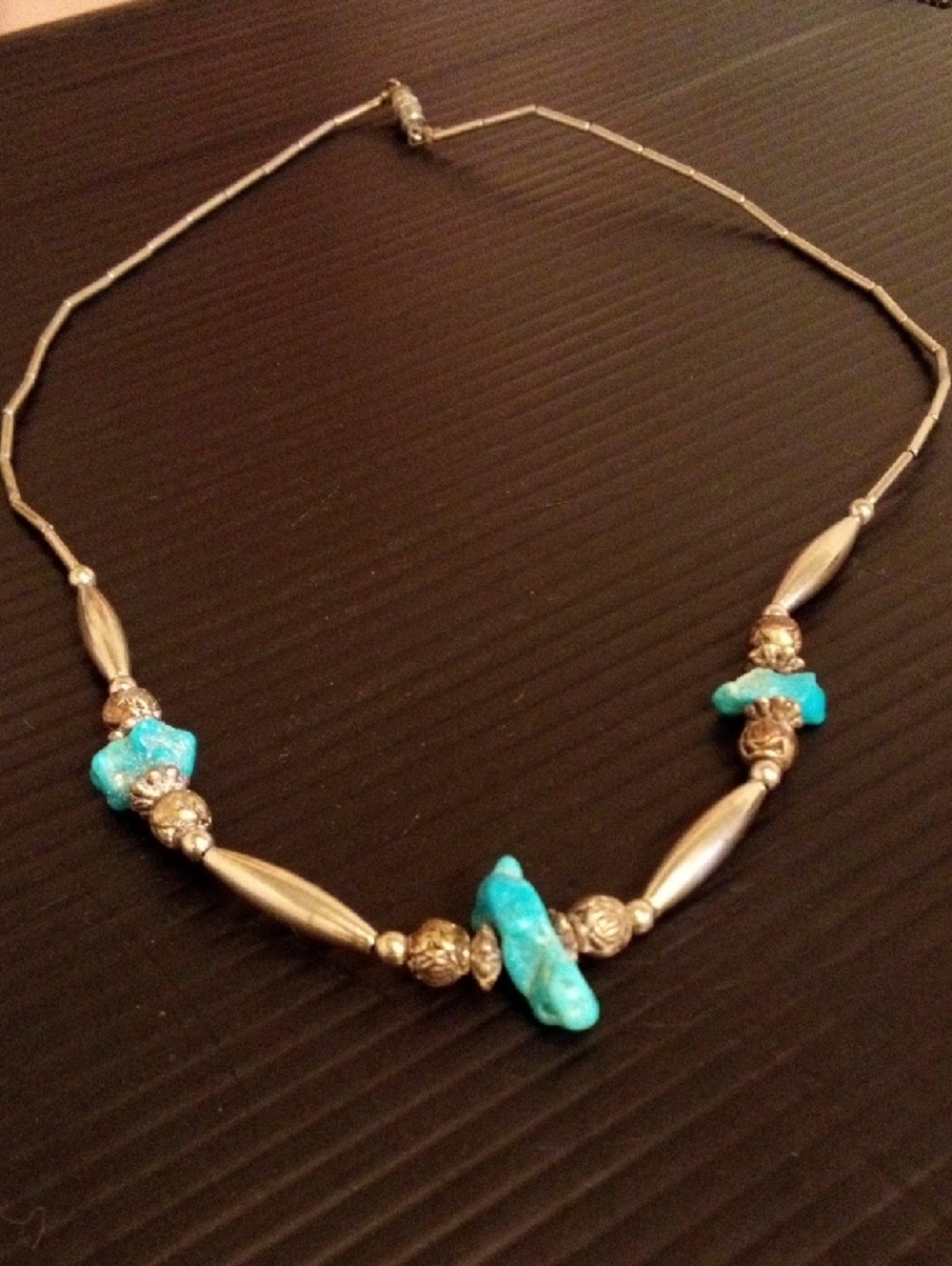 Turquoise Stone Accent Silver Necklace -‎ Women Jewelry